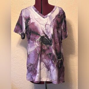 Purple Marble V-Neck T-Shirt size large